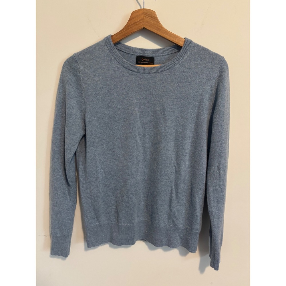 Quince 100% Mongolian Cashmere Crewneck Sweater Light Blue Heather Small SHWDC01